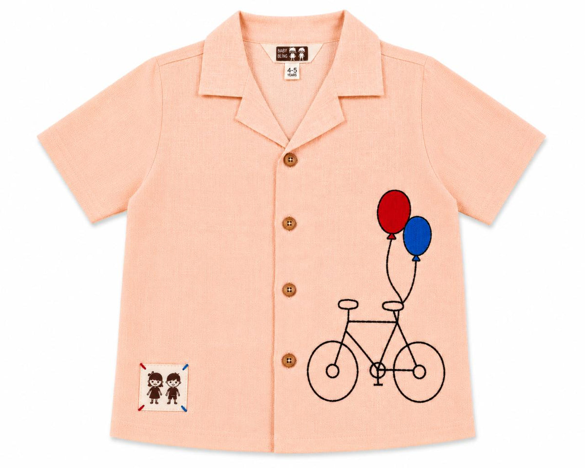 Balloon Bicycle Embroidered Linen Shirt
