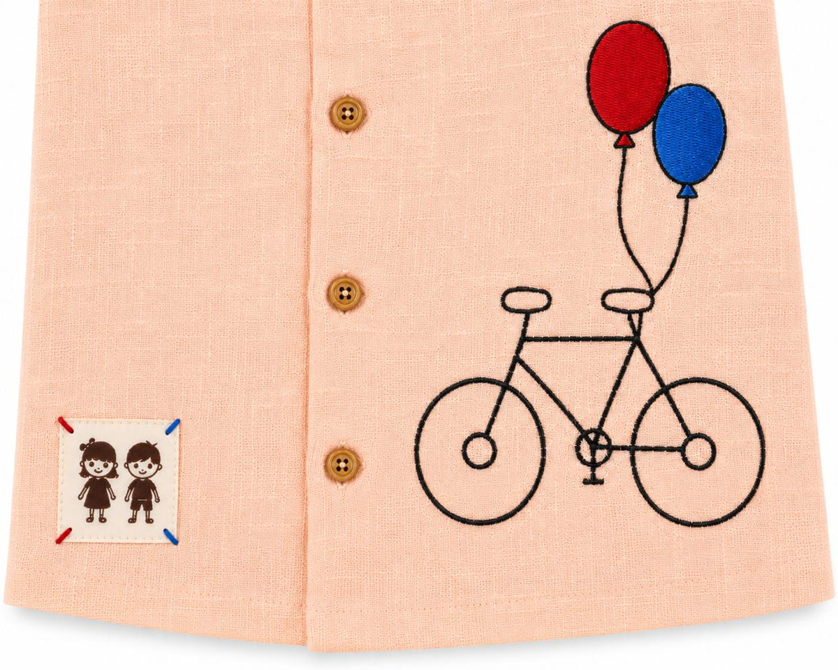 Balloon Bicycle Embroidered Linen Shirt